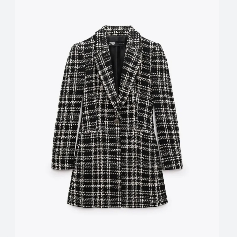 NWT ZARA TEXTURED TWEED LONG BLAZER STRUCTURED JACKET